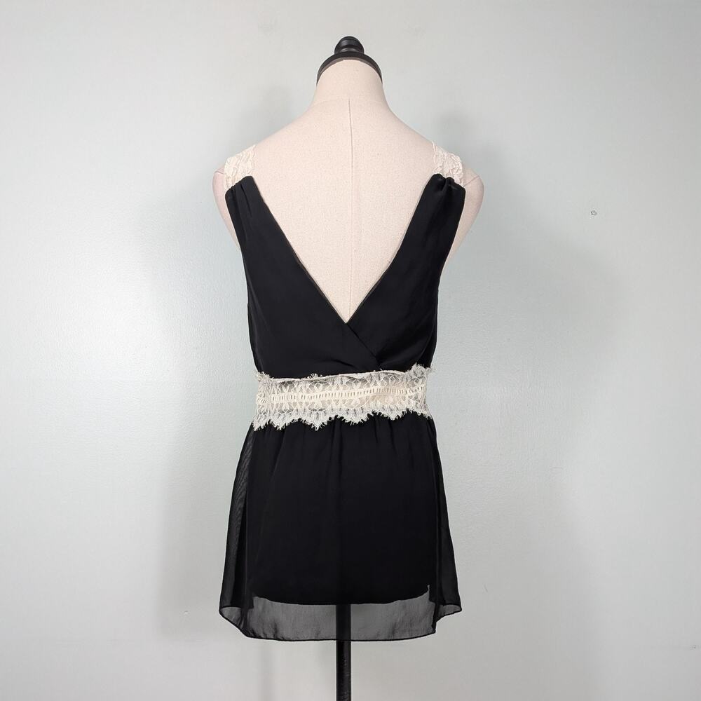 Vintage Charlotte Russe Babydoll Top M Black Lace Coquette Feminine Flowy Cream - Picture 3 of 10